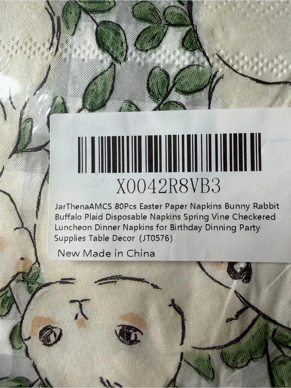 Bunny paper napkins 80 count floral checkerboard